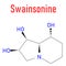 Skeletal formula of Swainsonine locoweed toxin molecule.