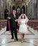 Skeleton as groom holds hand his bride