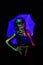 Skeleton bodyart with blacklight