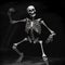 Skeleton dancing on dark background, swaying arms.