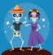 Skeleton man dancing with catrina to day of the dead celebration