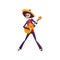 Skeleton in Mexican traditional costume dancing, singing, playing guitar, Dia de Muertos, Day of the Dead vector