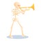 Skeleton playing trumpet icon, cartoon style