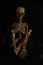 Skeleton poses, halloween, in the dark  with a orangey glow