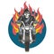 Skeleton ridind custom motorcycle. Zombie rider. Dead biker vector illustration. T-shirt or poster design.