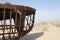 Skeleton of a rusty boat on the Aral Sea