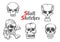 Skeleton skulls sketch icons set