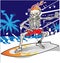 Skeleton surfer on sea background