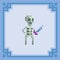 Skeleton warrior with weapon. Pixel art character. Vector illustration