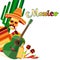 Skeleton Wear Mexican Traditional Sombrero Clothes With Guitar Tequila With Copy Space