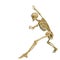 Skeleton in a white background running doing a surprise pose