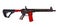 Skeletonized AR15 rifle in black and red.