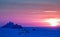 Skellig islands sunset with flock of seagulls