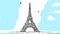 Sketch animation of Eiffel Tower Paris with bird on sky background