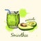 Sketch of avocado smoothie in glass. Vector illustration.