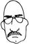 Sketch of a bald man with a mustache wearing glasses