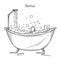 Sketch bath foam and rubber duck. Vector illustration