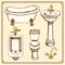 Sketch bathroom and toilet equipment in vintage style