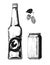 Sketch beer bottles and aluminum cans. Vector
