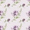 Sketch blossom floral botany collection flower drawings, seamless pattern. Hand Drawn purple flowers and green leaves, botanical