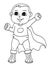 Sketch of boy in superhero costume 2 in black and white illustration