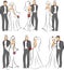 Sketch bride and groom wedding set for invitation cards, including template design decorative elements