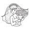 Sketch, bride in a veil and a bouquet of flowers in her hands, cartoon illustration, coloring, isolated object on a white