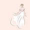 Sketch of bride in white dress on pink background