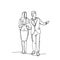 Sketch Business People Couple Businessman Point Finger Doodle Male And Female Silhouette On White Background