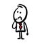 Sketch of businessman with red tie and sad face.