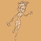 Sketch cartoon ancient woman running with a stone hammer in hand