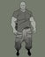 Sketch of a cartoon funny brutal muscular man in camouflage pants