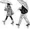A sketch of casual pedestrians walking in the rain