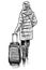 Sketch of casual woman with suitcase walking down street