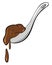 Sketch of a ceramic soup spoon containing the dripping chocolate, vector or color illustration