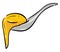 Sketch of a ceramic soup spoon containing the dripping honey, vector or color illustration