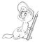 Sketch of a character of a cute ferret with a large pencil in his paws, coloring book, cartoon illustration, isolated object on a