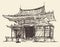 Sketch Chine Japan Landmark Vintage Illustration