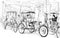 Sketch cityscape of Chiangmai, Thailand, show local tricycle and