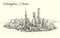 Sketch cityscape of Shanghai skyline free hand draw illustration