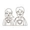 Sketch contour caricature half body couple parents super hero with heart symbol in uniform