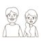 Sketch contour caricature half body couple woman with ponytail side hair and bearded man