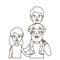 Sketch contour caricature half body family with wavy long hair woman and bearded man with boy on his back