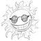 Sketch of cool and smiling sun wearing sunglasses, Vector illustration