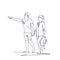 Sketch Couple Walking Holding Hands Doodle Man And Woman Over White Background