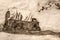 Sketch of a Covered Wagon At The Edge Of The Desert