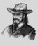 Sketch of a cowboy, American sheriff. Raster illustration. Character of a man in a hat. Digital painting. Character for the cover