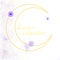 Sketch. Crescent with purple flowers and the inscription: Lunar calendar. Digital illustration.