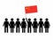 Sketch of a crowd and a leader with the flag of China. Protests concept. Vector illustration