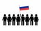 Sketch of a crowd and a leader with the flag of Russian Federation. Protests concept. Vector illustration